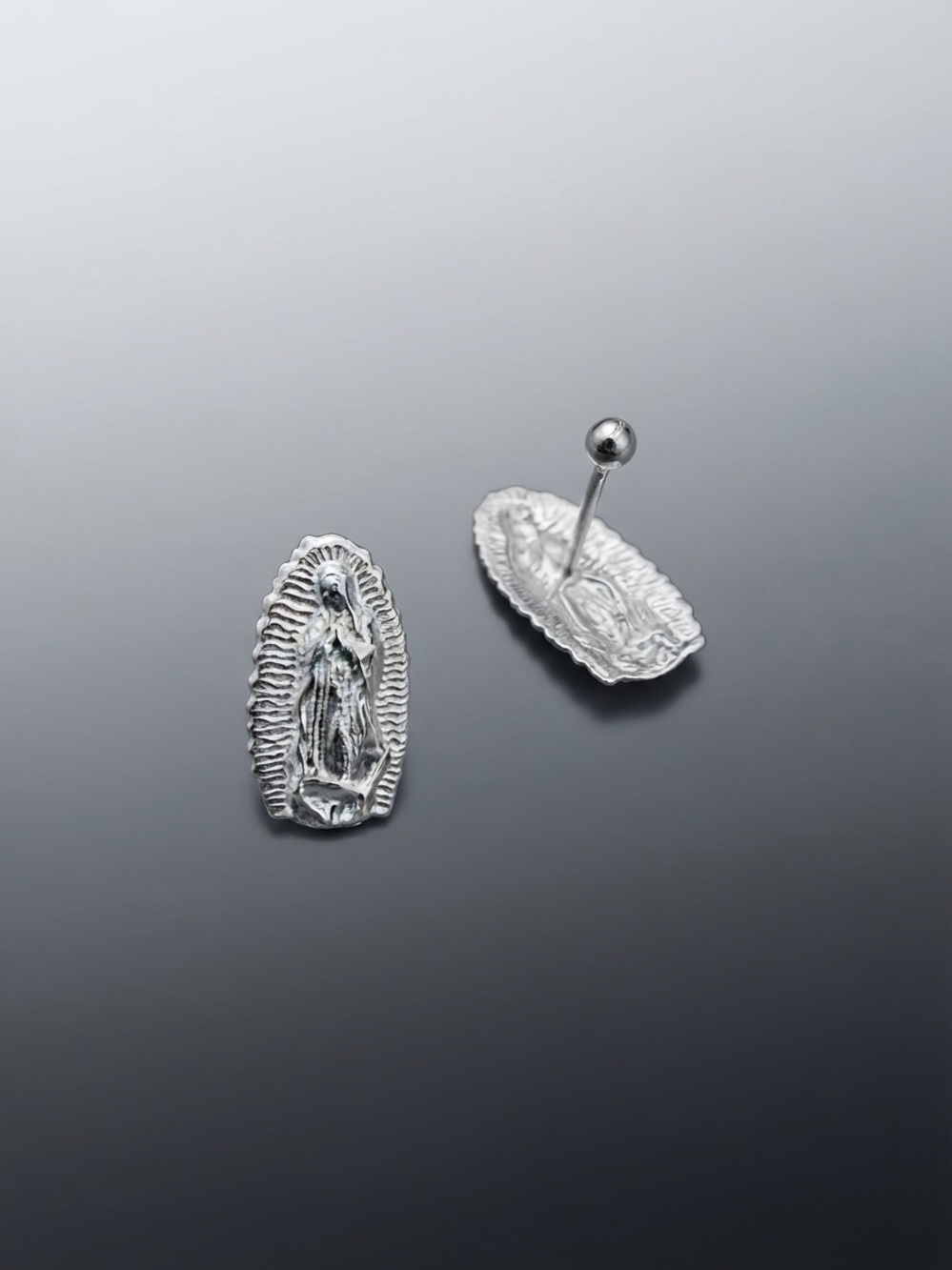 Silver 925 Virgin Mary Stud Earrings -